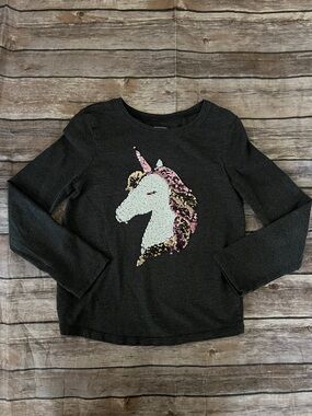 Jumping Beans Girls Size 6X Gray Flip Sequin Unicorn Long Sleeve Shirt